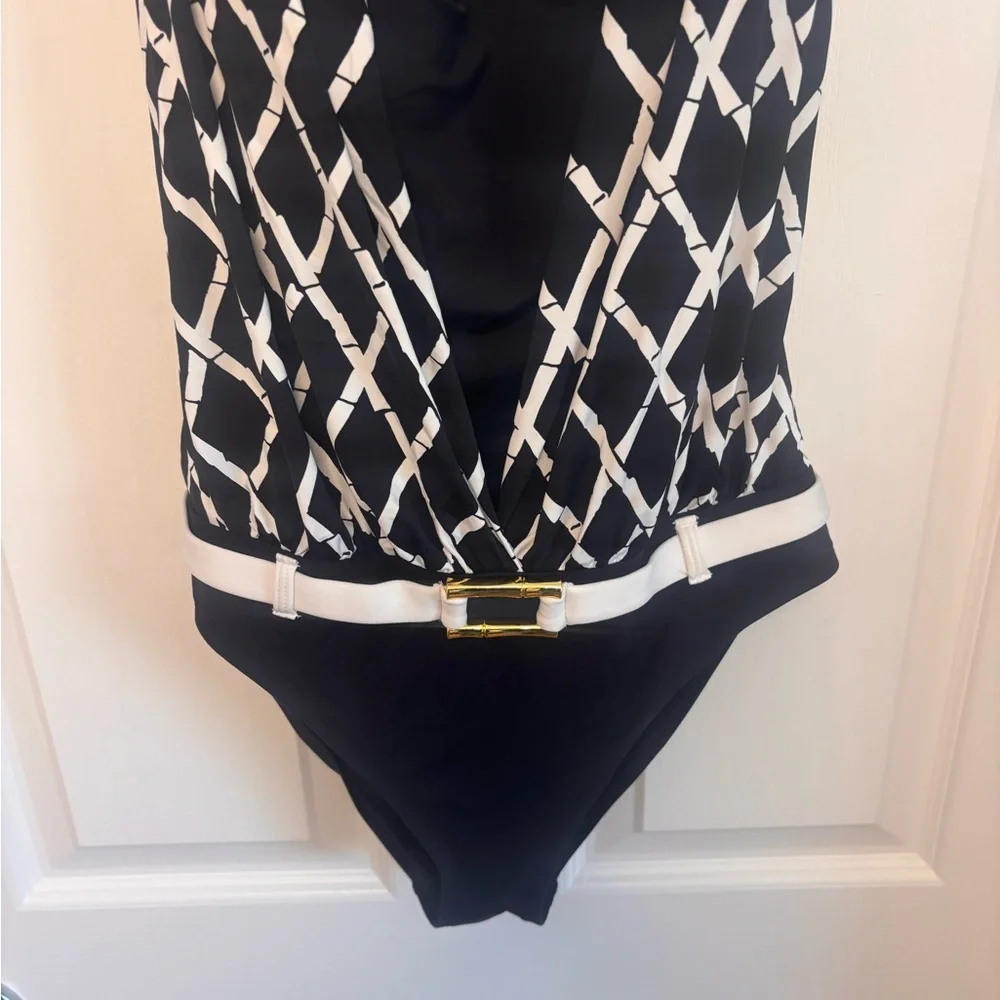 Blue Rod Beattie Navy & White Geometric One-Piece Swimsuit with Gold Accent - Picture 7 of 16